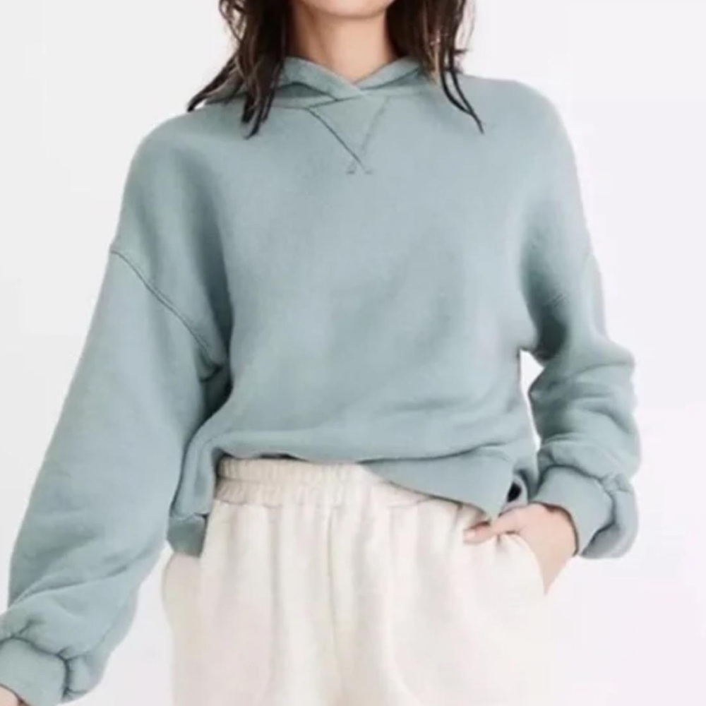 Madewell MWL Airyterry Blue Hooded Oversized Cozy Sweatshirt  Size Large